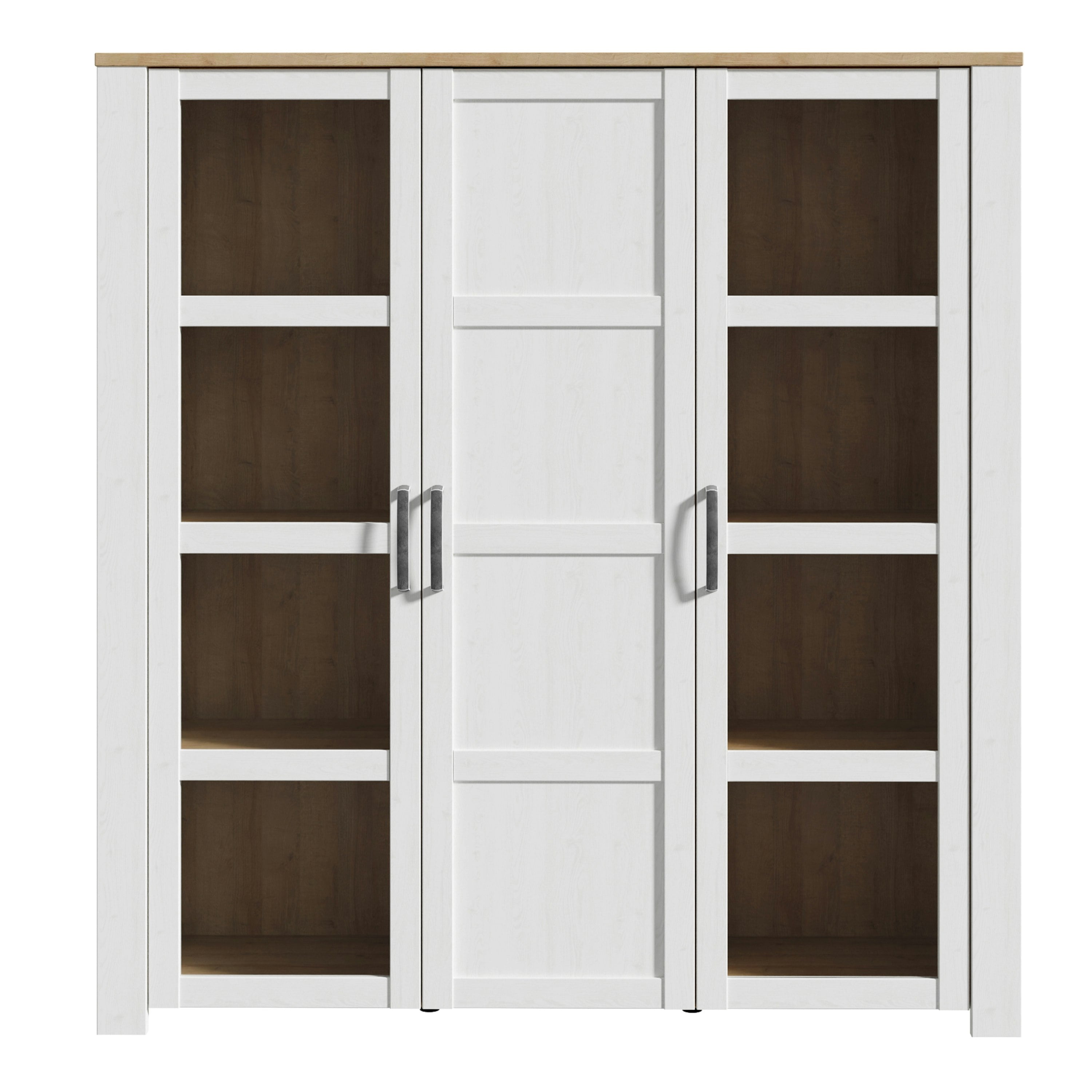Furniture To Go White Bohol Large Display Cabinet Inc. 4X Led Lights In Riviera Oak/ - Full Assembly Required - Riviera Oak & - Matt