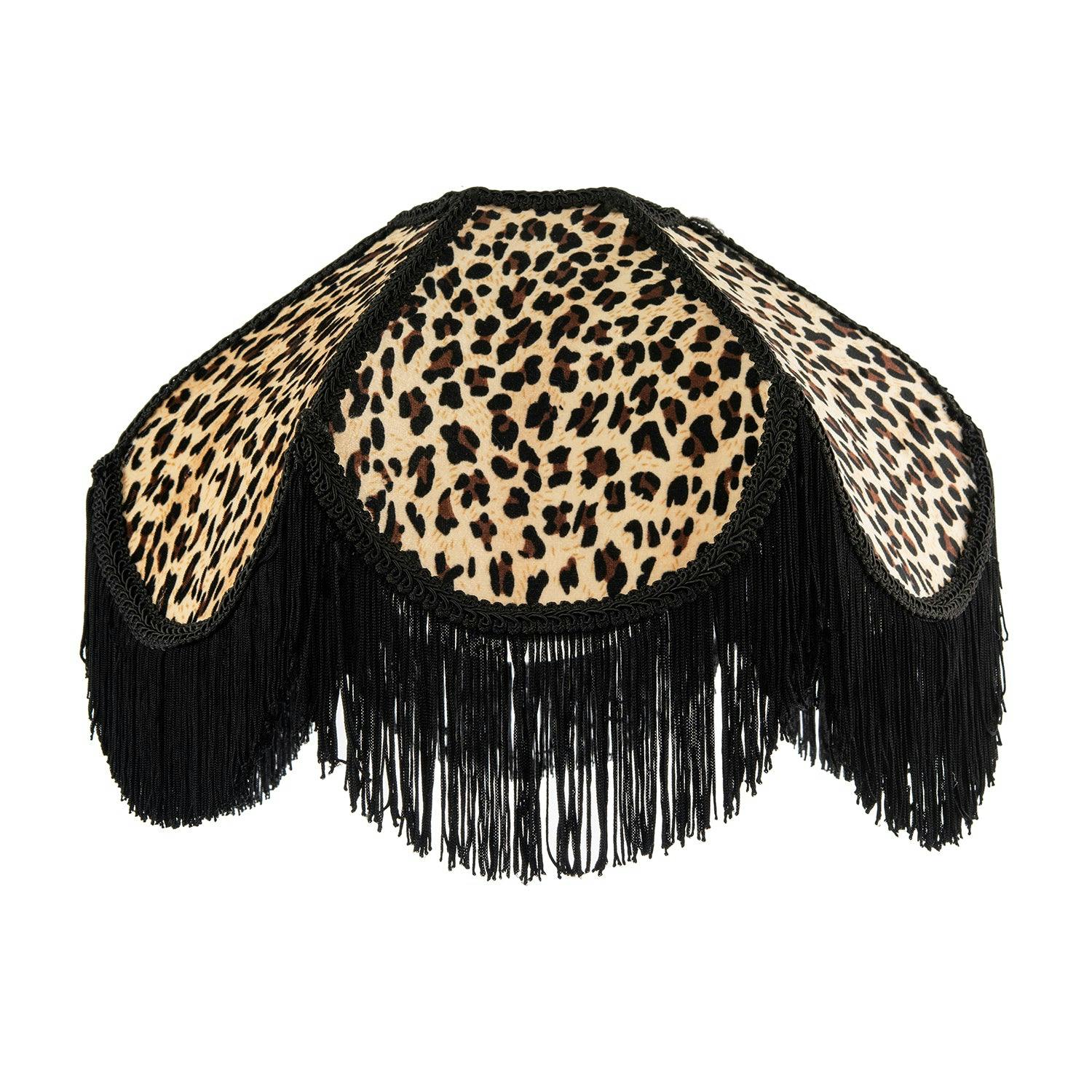 Happy Homewares Black Leopard Print Velvet Victorian Lamp Shade With Trims And Tassels