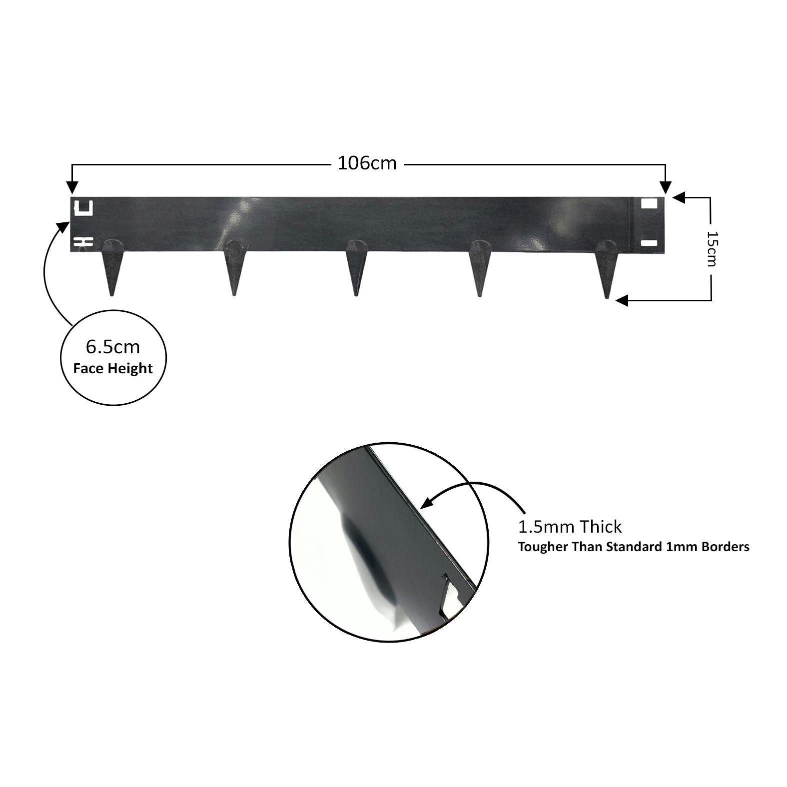 Nicoman Anthracite/Grey Metal Lawn Edging Garden Border - 15Cm - Pack Of 1