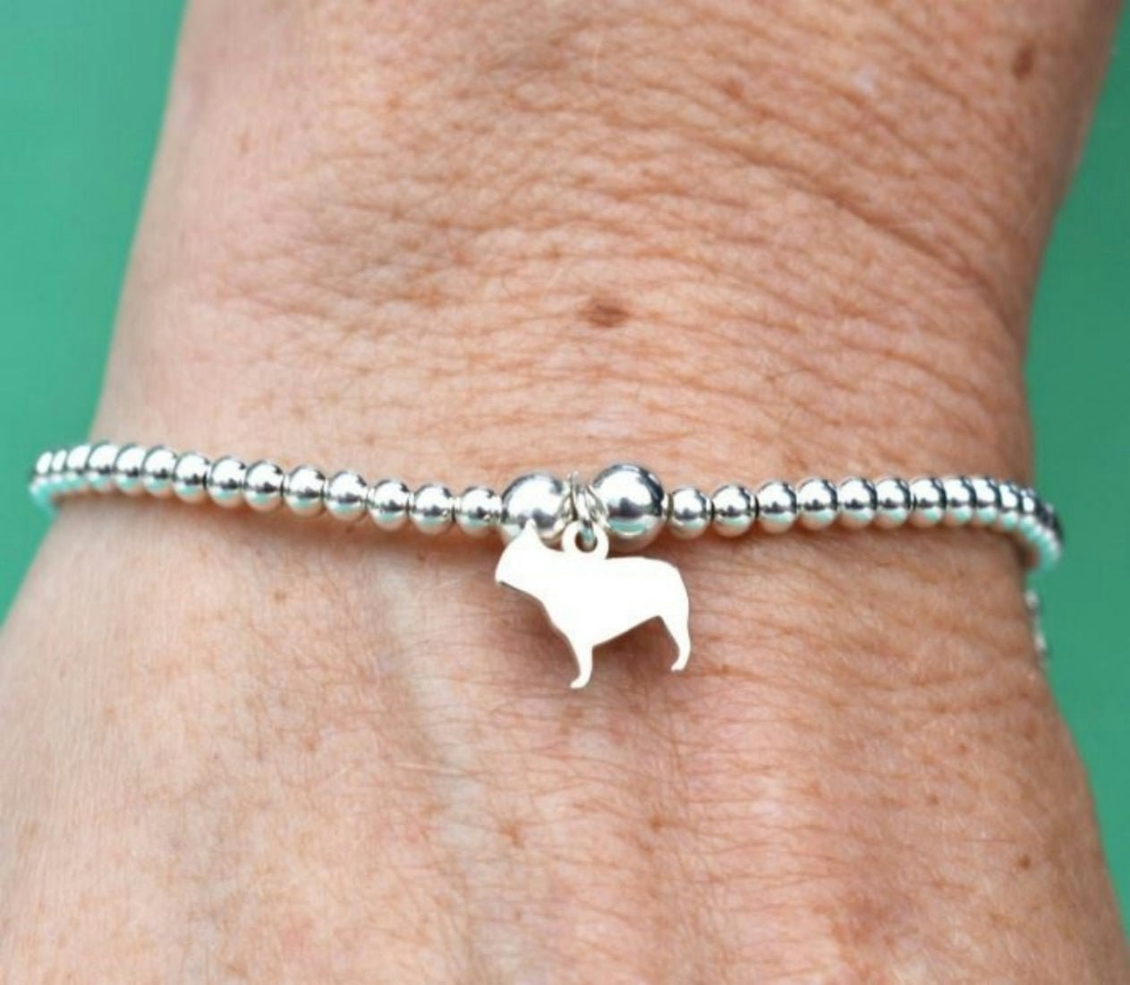 Mylee London Silver French Bulldog Silhouette Ball Bead Bracelet - Personalised - No - Xl - 21Cm