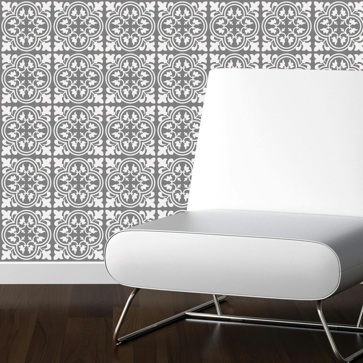 Rackhams Wt1539 - Cement Antique Floral Tulip Pattern Tiles Wall Stickers Set 2 - 15 X 15 Cm (6 X 6 Inches) - 24 Pcs