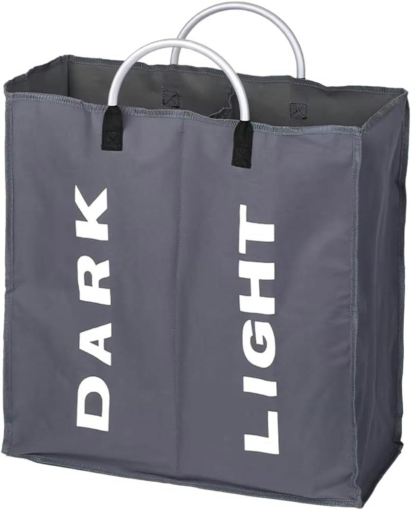 Atek Double Compartment Collapsible Laundry Basket in Dark Grey 60 x 58 x 38cm - Image 2
