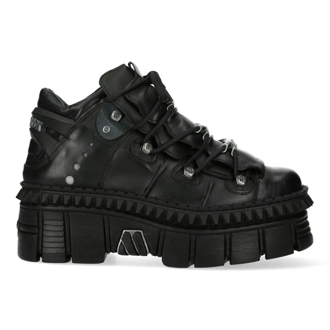 New Rock Unisex Black Boots Punk Wall106-S13 Metallic Leather Platform Ankle Shoes - Eu 39