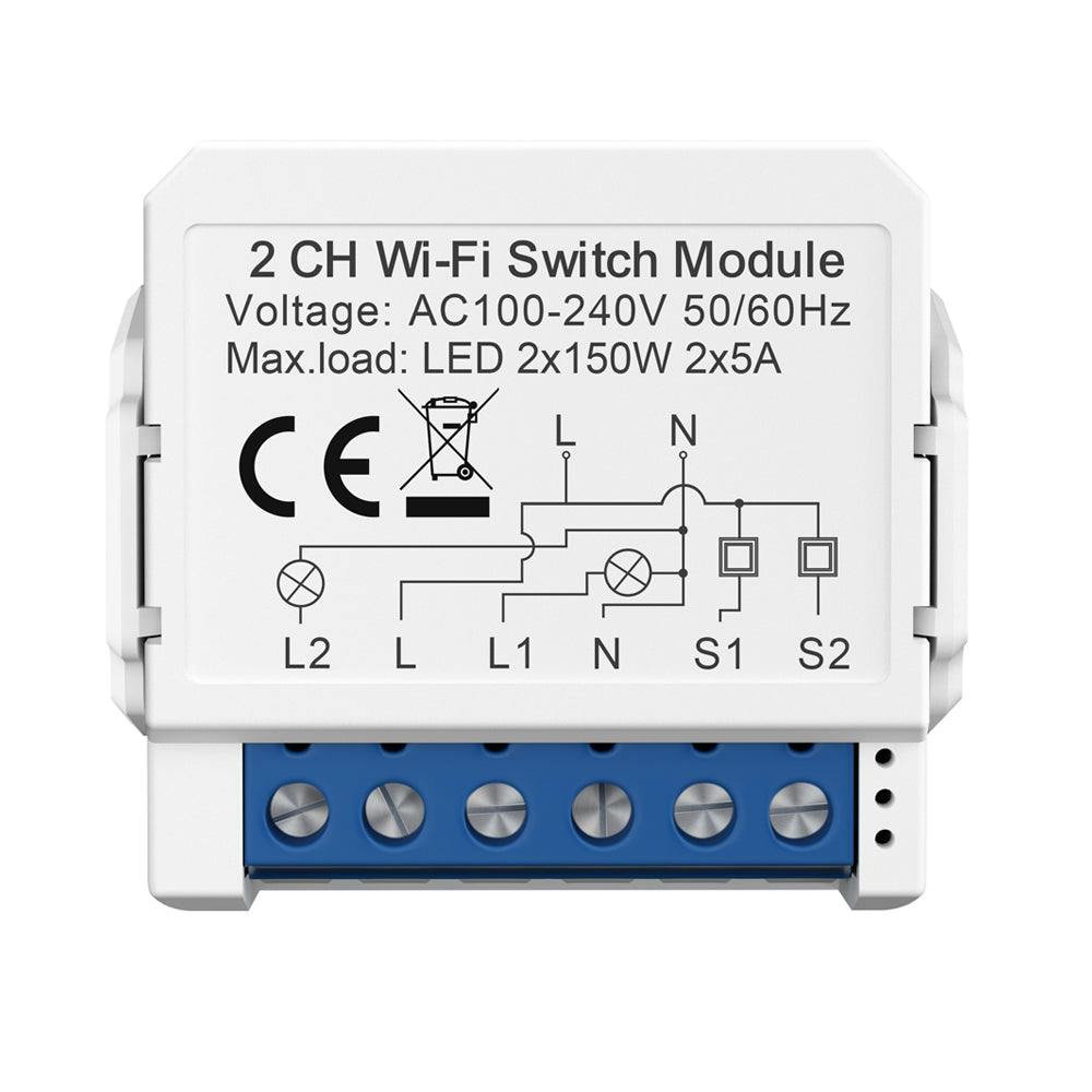 Ener-J Smart Wifi 2Ch Switch Module, Converts Existing Switch To App & Voice Control, Works With Alexa & Google Assistant