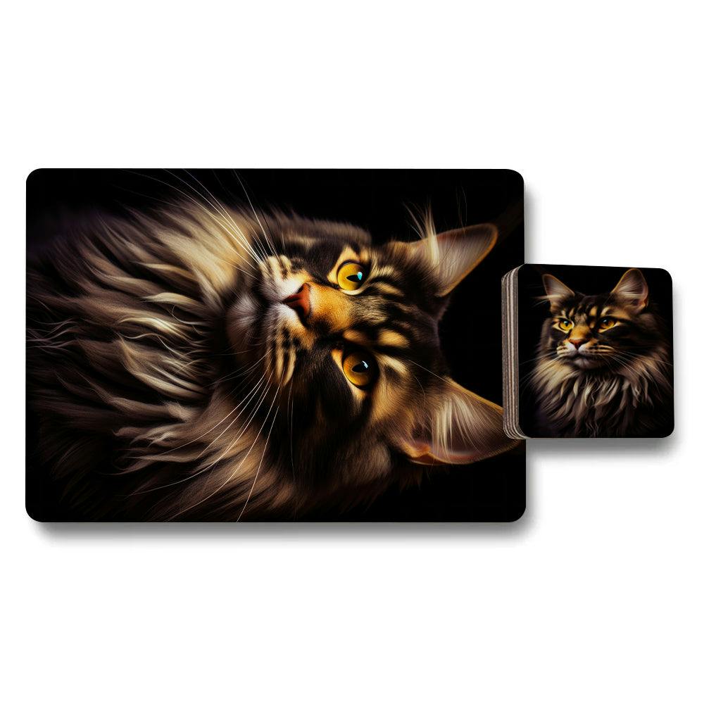 Benjamin Tate Design Cat Placemat And Coaster Set 12 Pieces With Wood Backing Designer Artwork