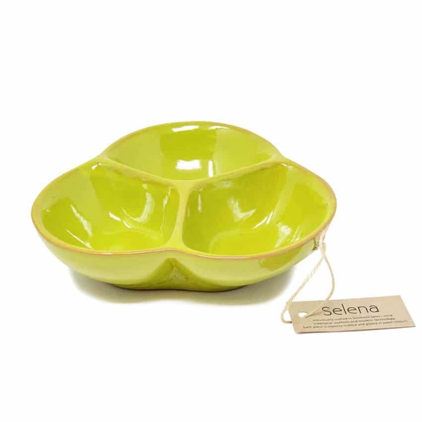 Verano Spanish Ceramics Green Selena - Snack Trio Dish (Medium) - Lime