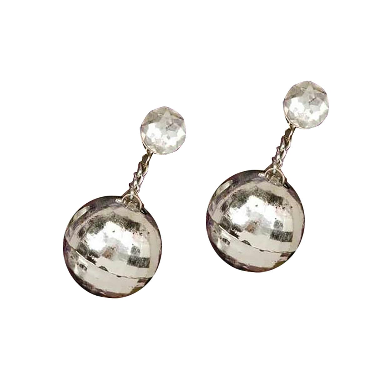 Bristol Novelty Unisex Silver Adults Disco Ball Earrings - One Size