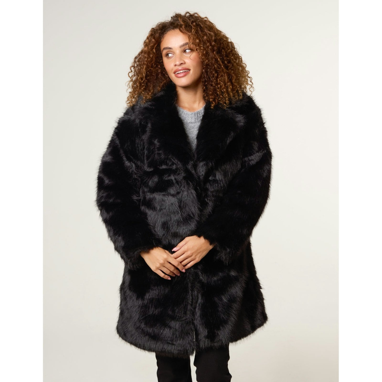 Blue Vanilla Blue/Black Vanilla Faux Fur Long Coat - M