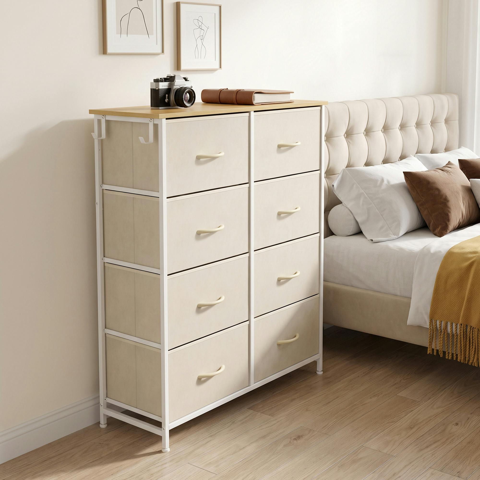 Rackhams Beige Fabric Chest Of Drawers, 8 Drawer Dresser For Bedroom,