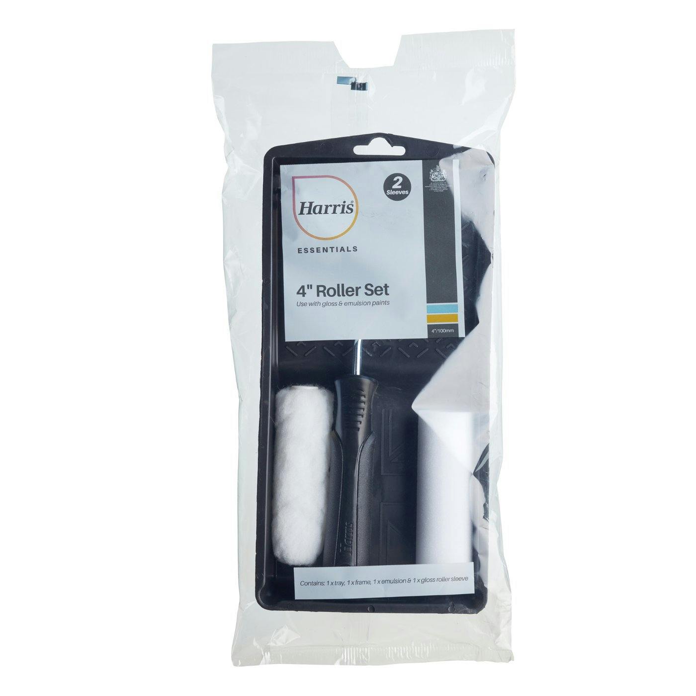 Harris Black/White Essentials Gloss 4 Inch Mini Paint Roller Set (4 Piece)