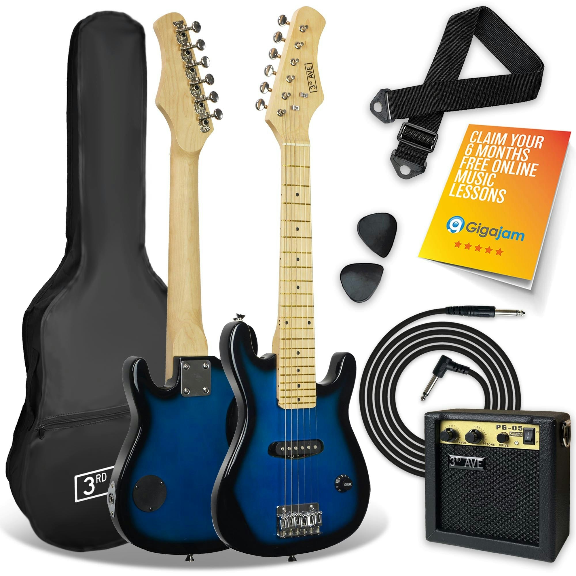3Rd Avenue Black Junior Electric Guitar Pack - Blueburst