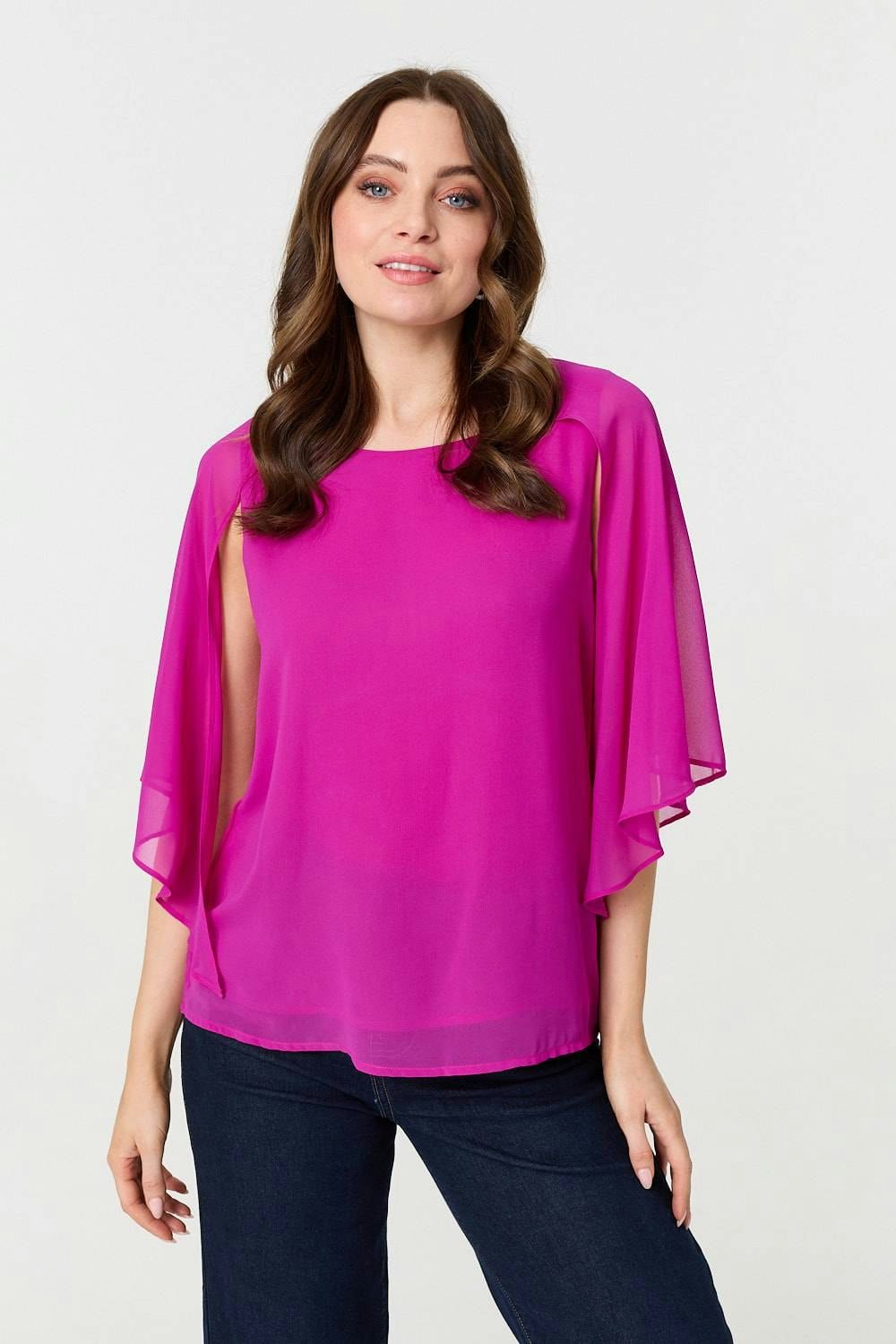 Izabel London Women's Light Semi Sheer Cut Out 3/4 Sleeve Blouse - Orchid - 12