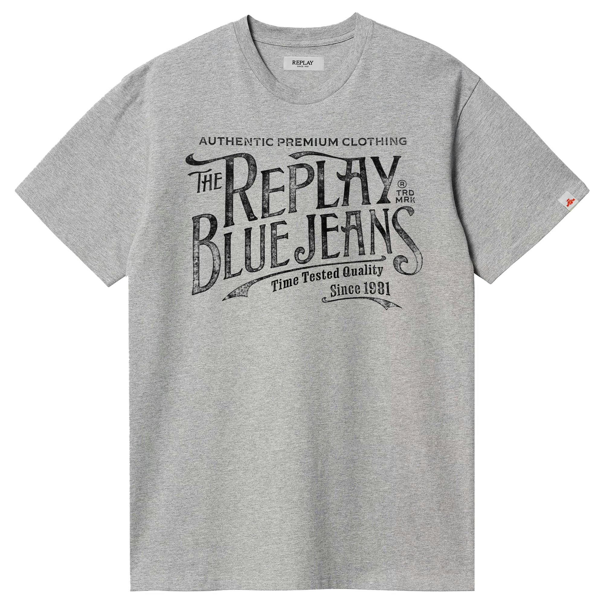 Replay Men's Blue/Light/Grey Royal Eagle Jeans Chest Logo T-Shirt - Melange - Small