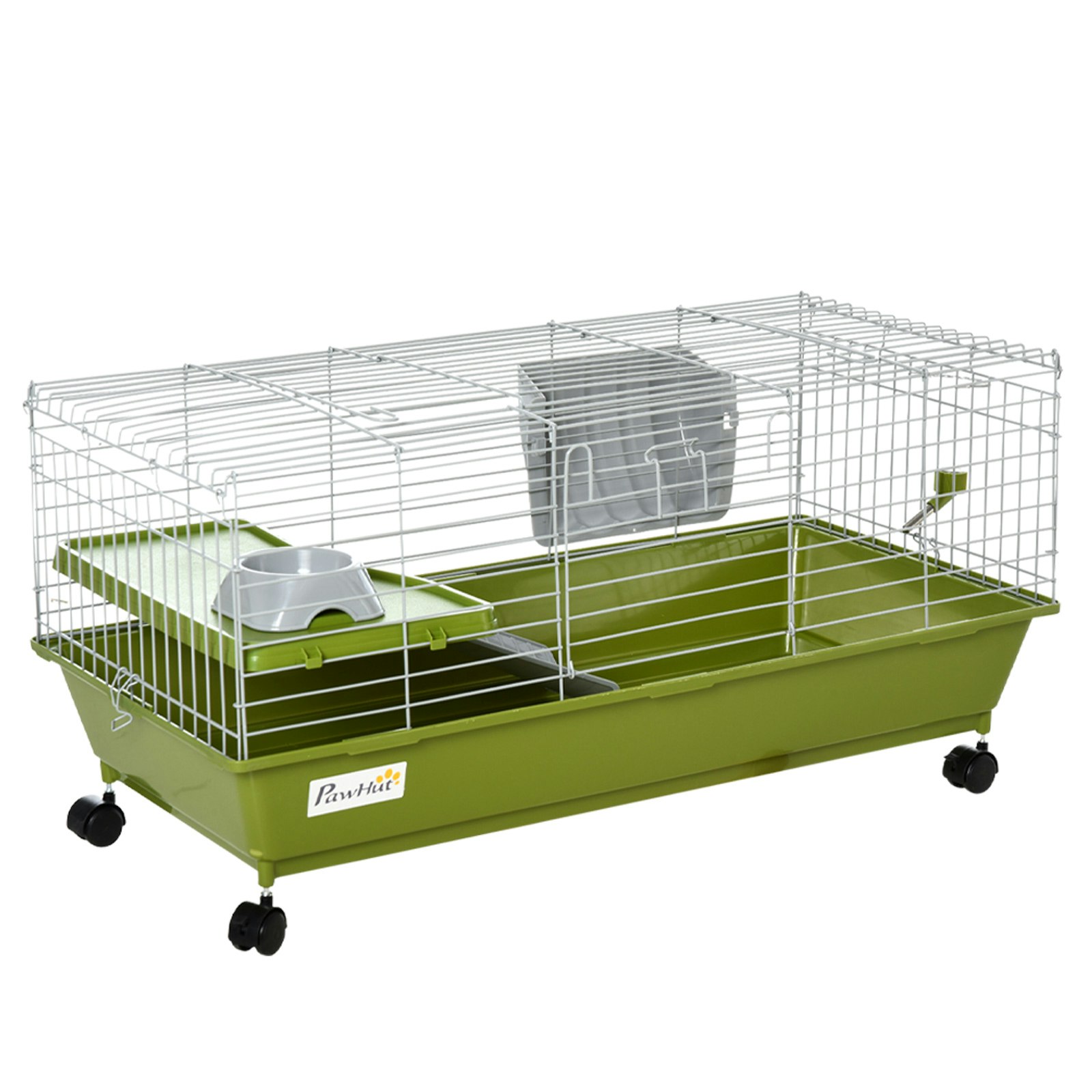 Pawhut Black/Green 89Cm Animal Cage For Rabbit Ferret Guinea Pig W/ Food Dish - Steel, Pp, Nylon - 1 Small