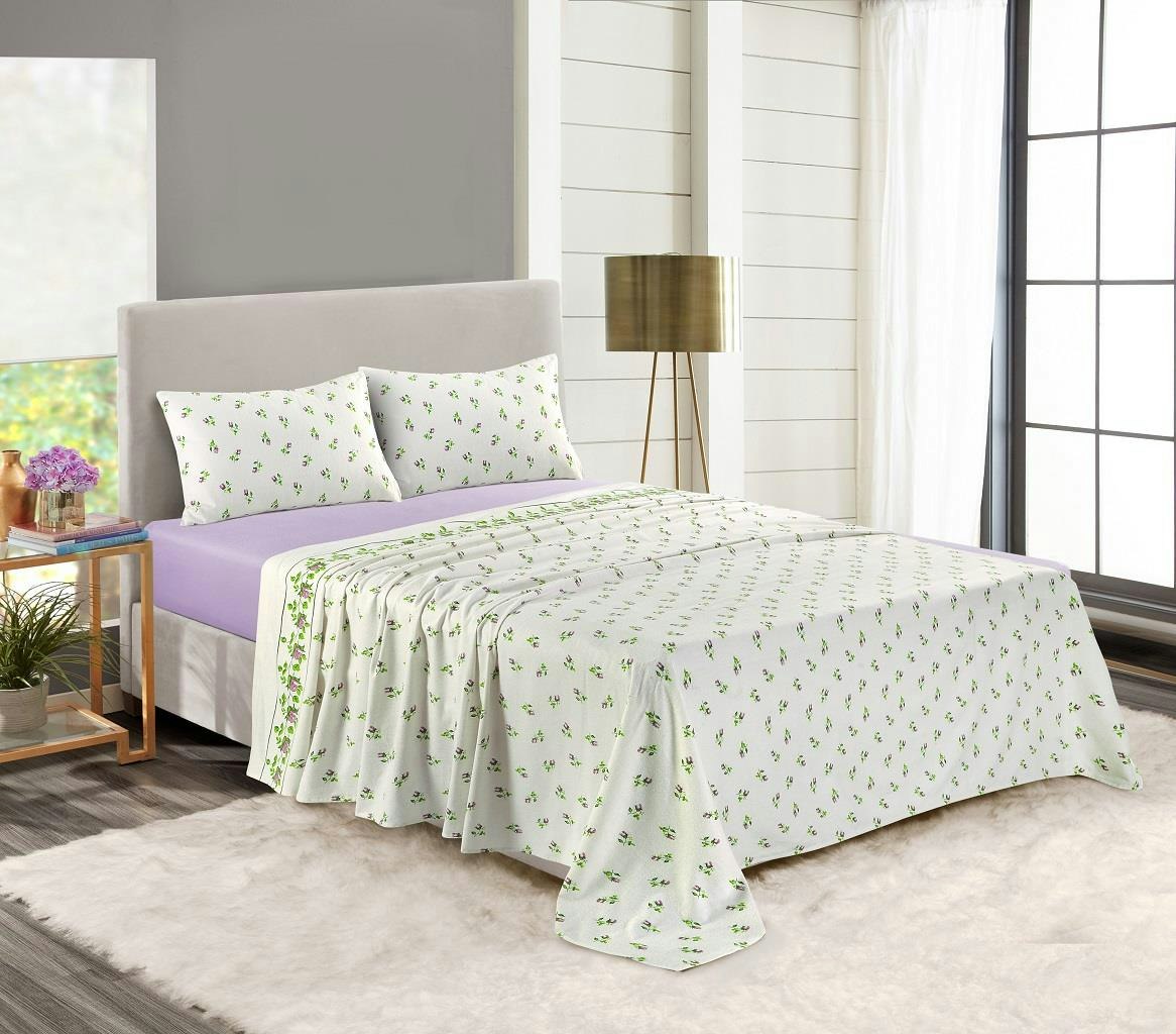 Homespace Direct Purple Rosebud Brushed Cotton Flannelette Sheet Set - King