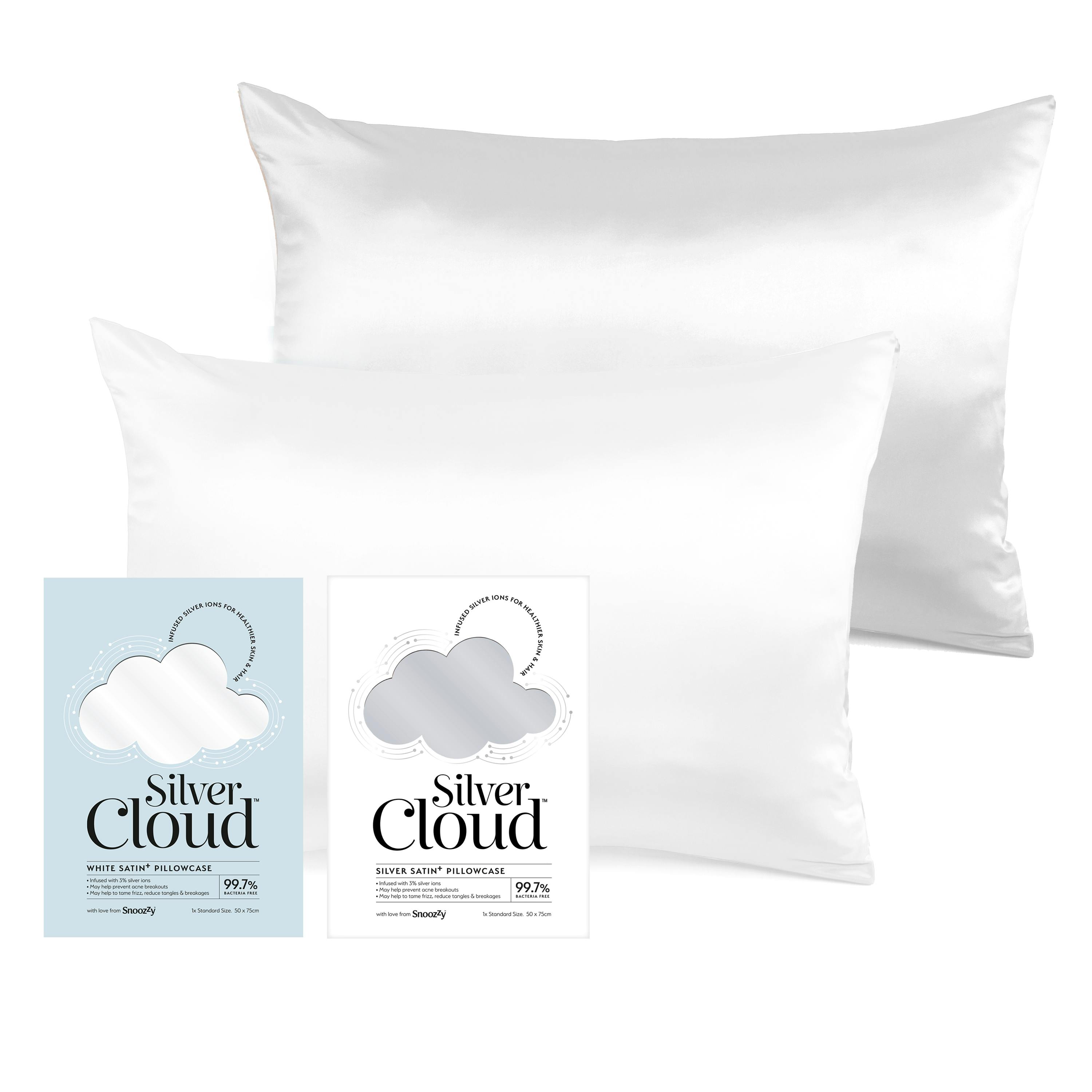 Rackhams Silver/White Cloud & Satin Pillowcase Twinpack