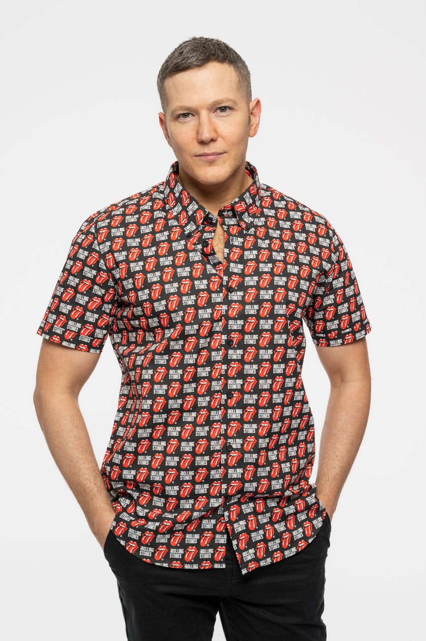 Paradiso Clothing Unisex Black The Rolling Stones Tongue Repeat Casual Shirt - M