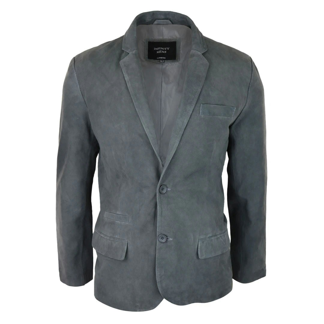 Infinity Leather Men's Grey Leather Company Genuine Suede Blazer Style Jacket Leather Classic Vintage Smart Casual - 4XL