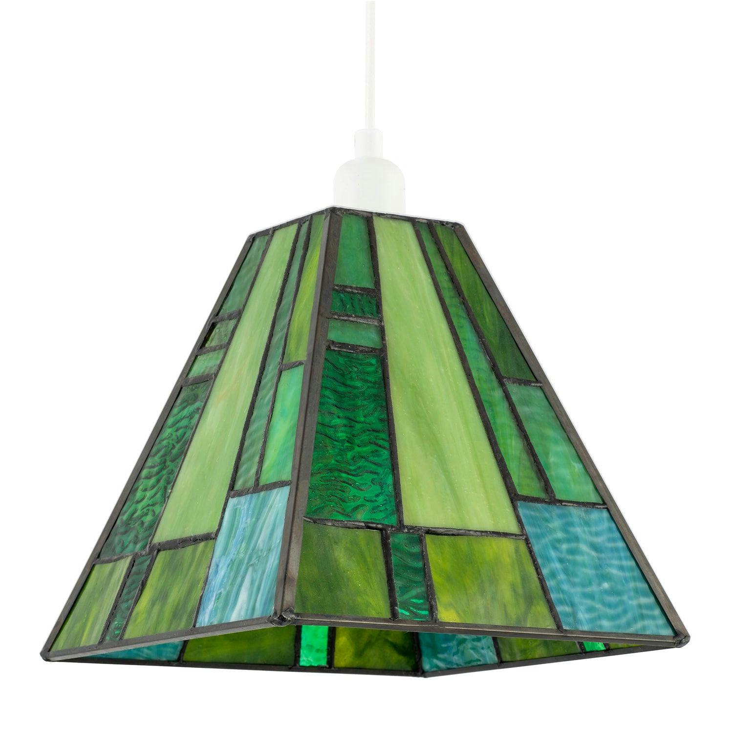 Rackhams Green Art Deco Tiffany Pendant Lighting Shade With Emerald And Panels