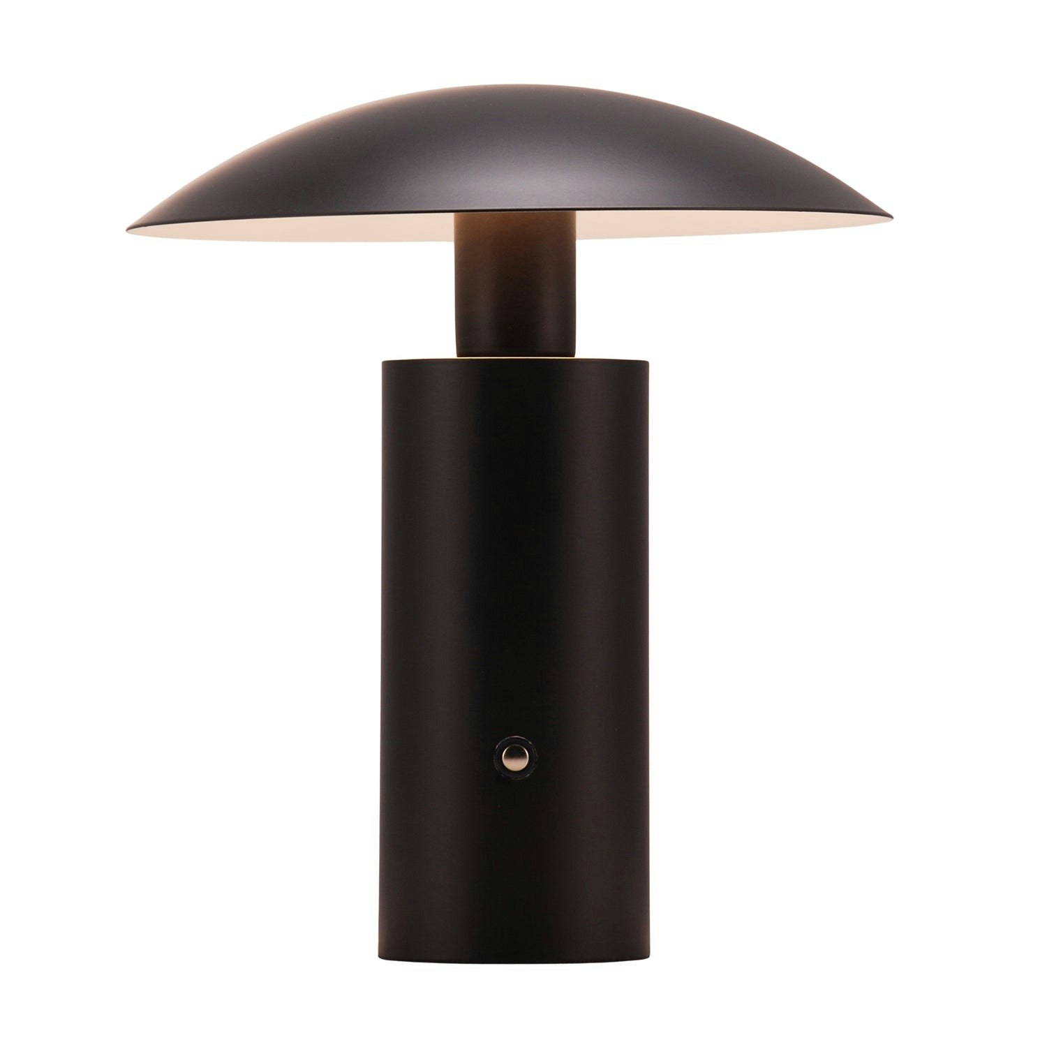 Happy Homewares Black Designer Flat Cone Mushroom Rechargeable And Dimmable Table Lamp In Matte