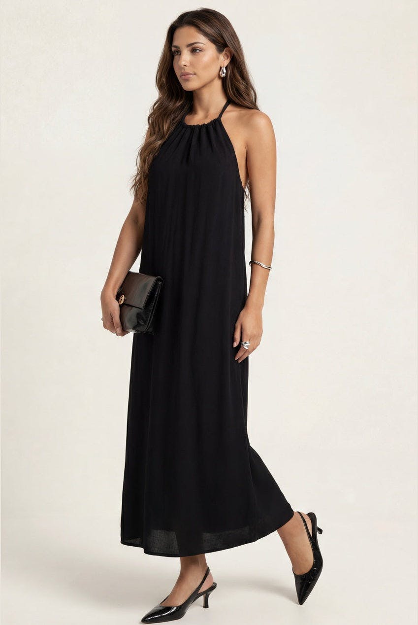 Urban Bliss Black Braided Neck Trim Maxi Dress - 12
