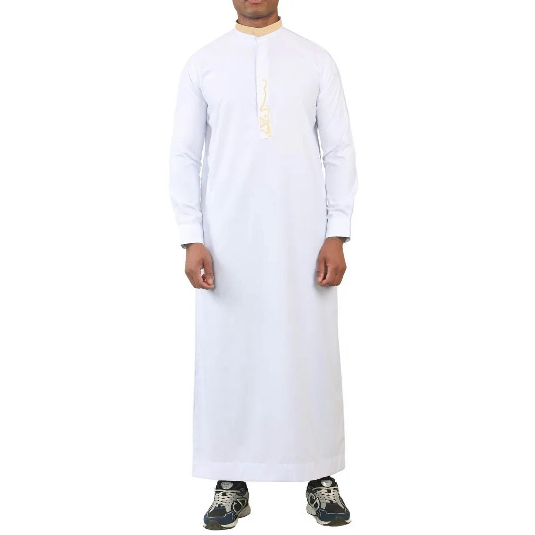 Thobez Men's White Ed-200 - Nehru Round Collar Embroidery Thobe - 56