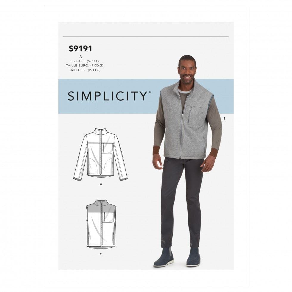 Simplicity Men's Sewing Pattern 9191, Waistcoats, Jackets For A (S-M-L-Xl-Xxl) - Intermediate - A (S-M-L-Xl-Xxl)