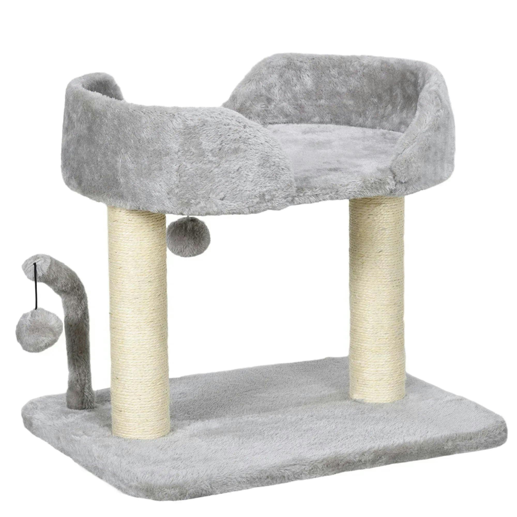 PawHut Cat Tree 42cm Grey Sisal Scratching Post Toy Balls - Image 5