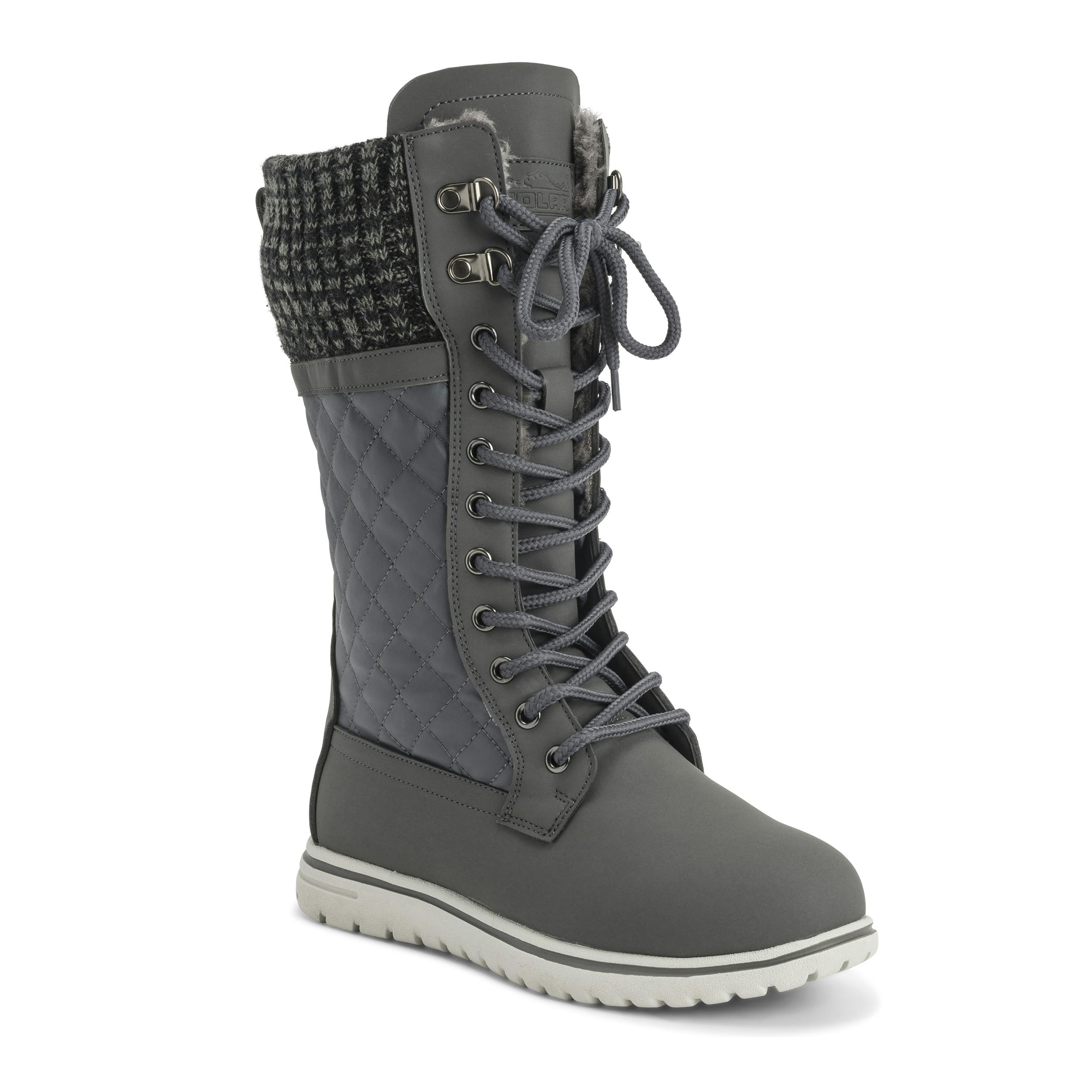 Viva Women's Grey Polar Boot Fleece Lined Snow Winter Hiking Durable Ankle Boots - 5 - Leather Cardy