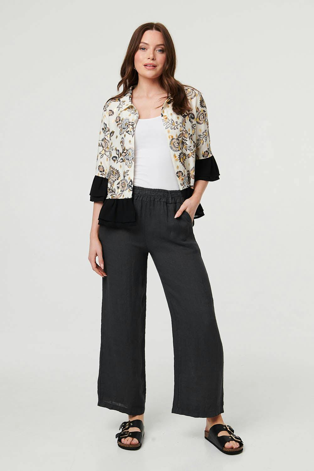 Izabel London Grey High Waist Wide Ankle Length Trousers - 16