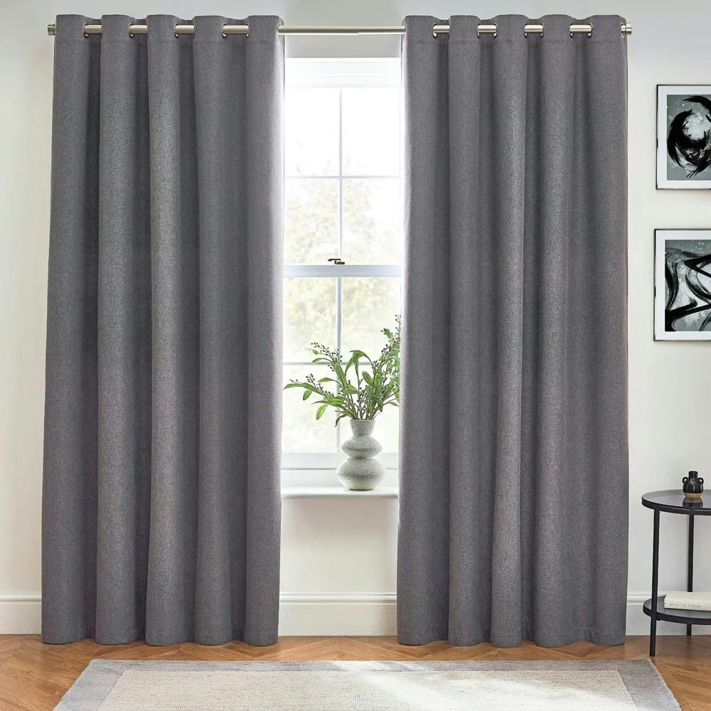 Furn Light Dawn Eyelet Curtains - Charcoal - 54In X 90In - Charcoal - 100% Polyester