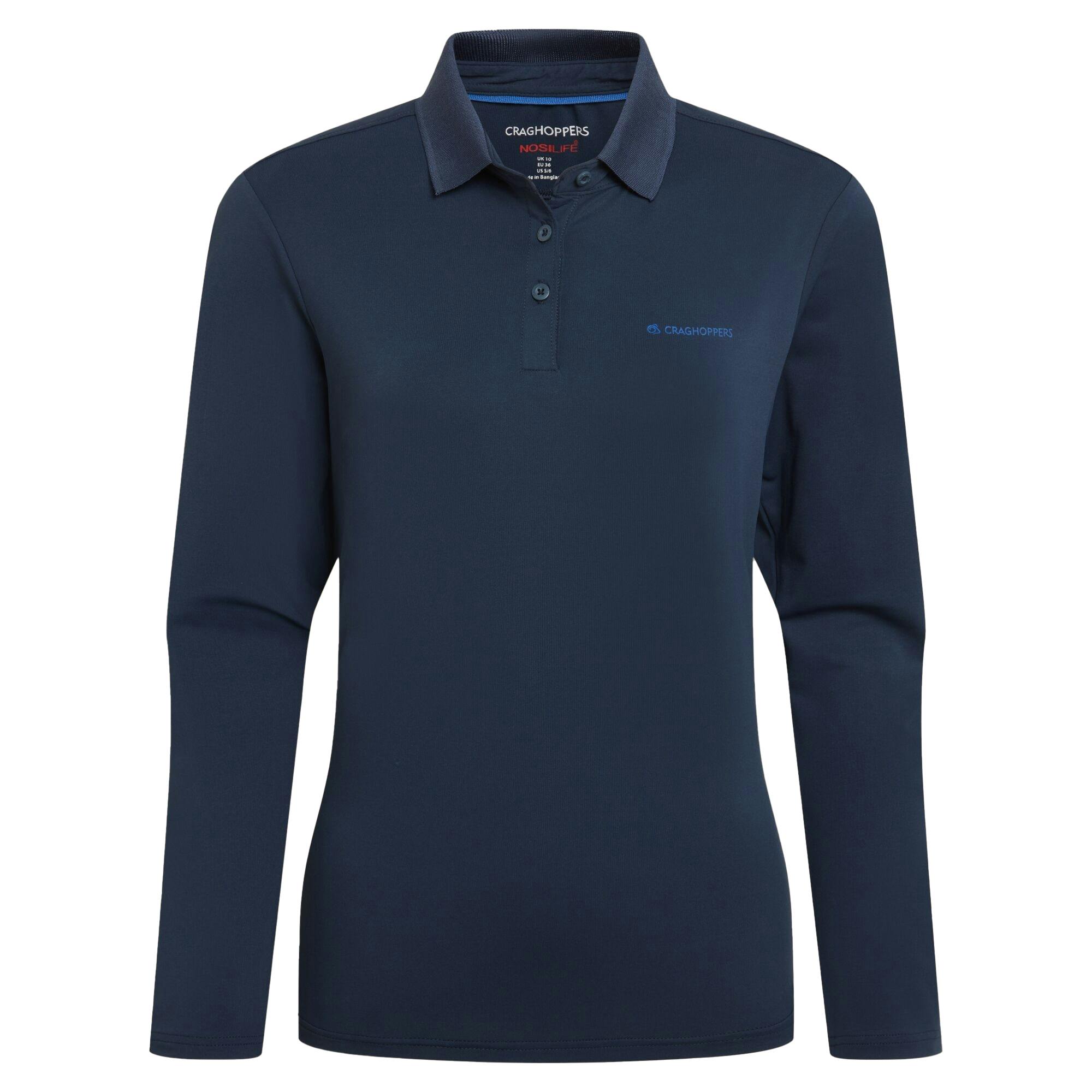 Craghoppers Women's Blue Thornbury Nosilife Long-Sleeved Golf Polo Shirt - Navy - 14 Uk - Navy - 62% Recycled Polyester/28% Polyester/10% Elastane