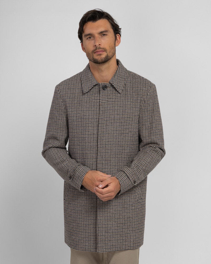 Steel & Jelly Marton - Wool Blend Houndstooth Car Coat - Stone - M