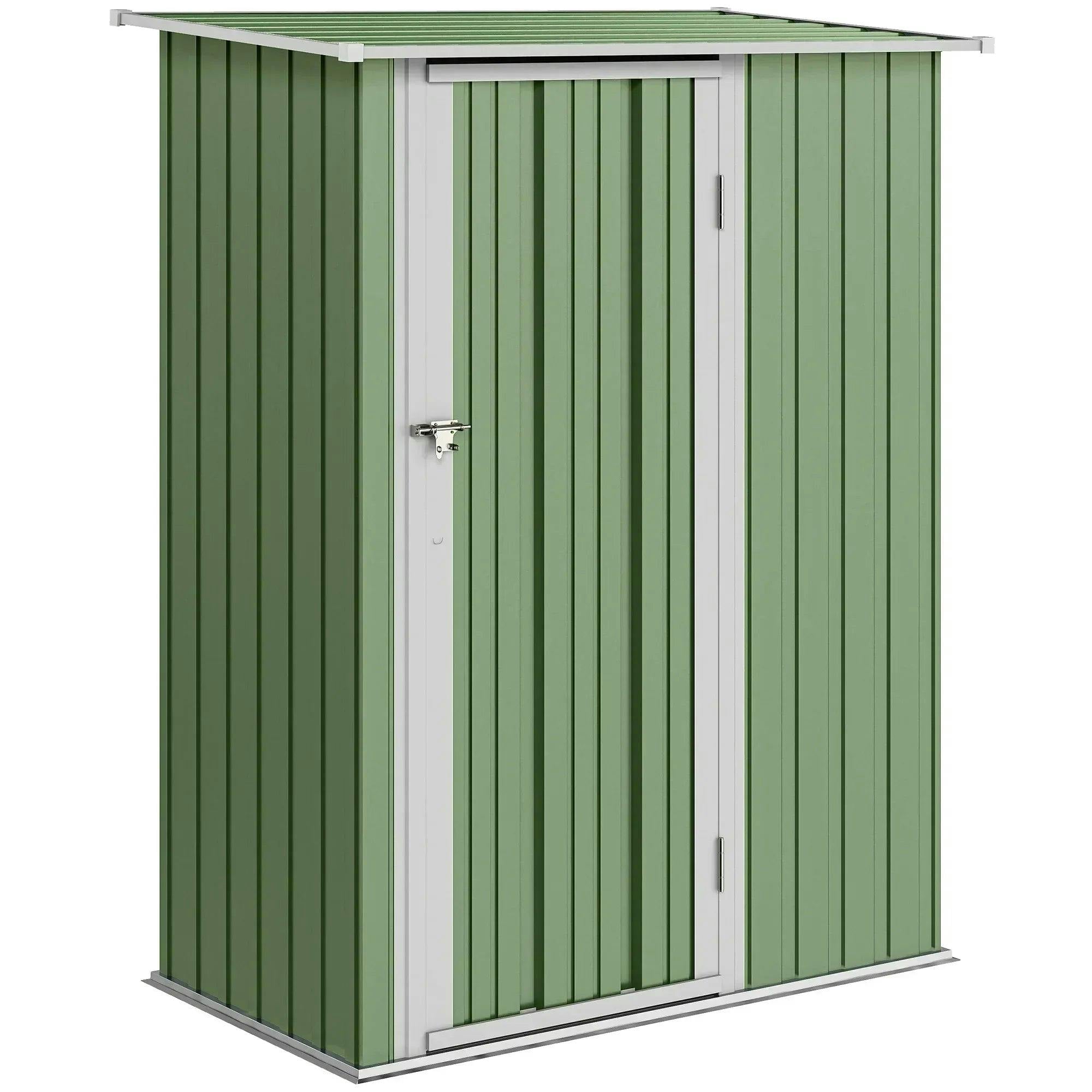 Bobobiy Light/Green 5Ft X 3Ft Garden Storage Shed, Outdoor Metal Shed With Sloped Roof, Lockable Door For Tools, Equipment,