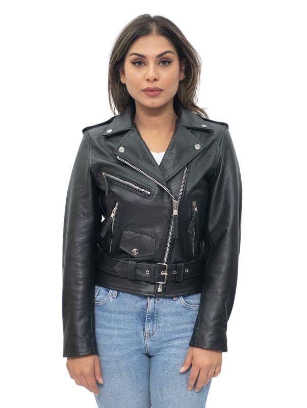 Infinity Leather Women's Black Cowhide Brando Leather Biker Jacket-Murcia In | Size: 22 - Image 3