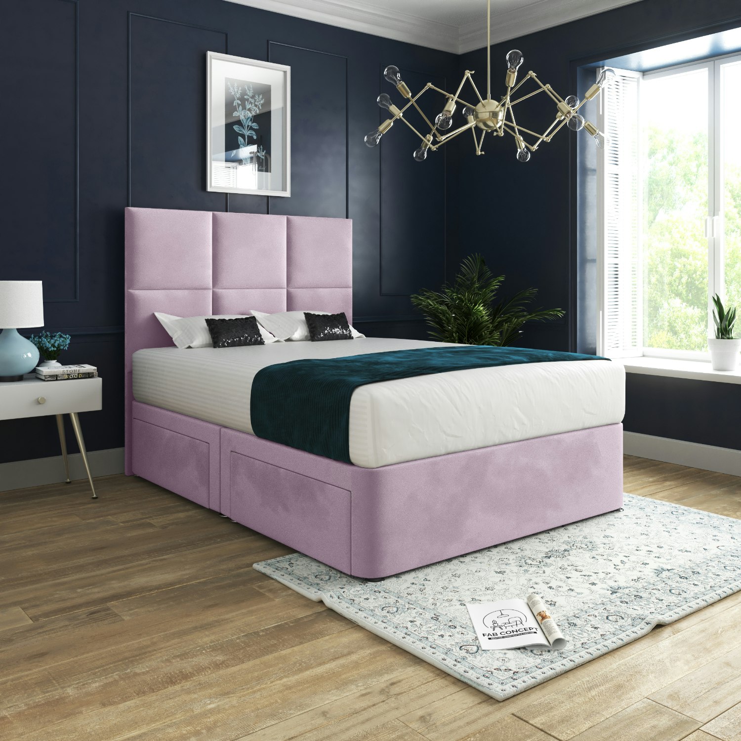 Rackhams Pink Caprio Upholserted Floorstanding Headboard With Divan Bed Frame - Small Double