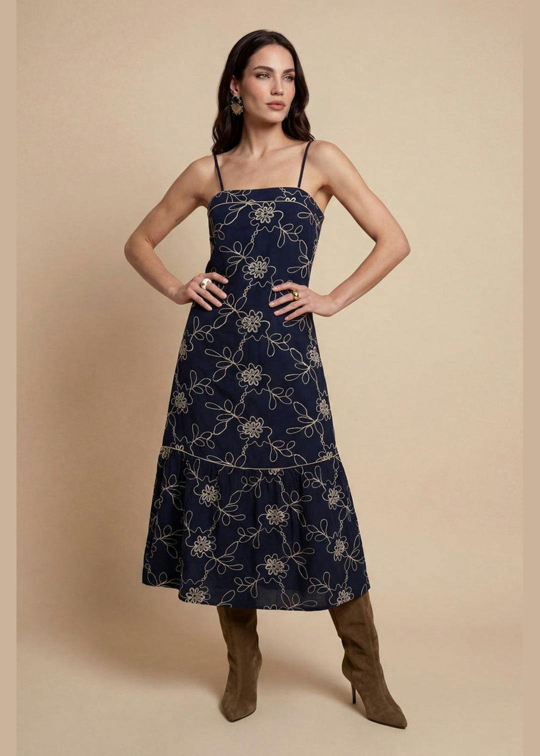 Urban Bliss Embroidered Maxi Dress Navy - 8