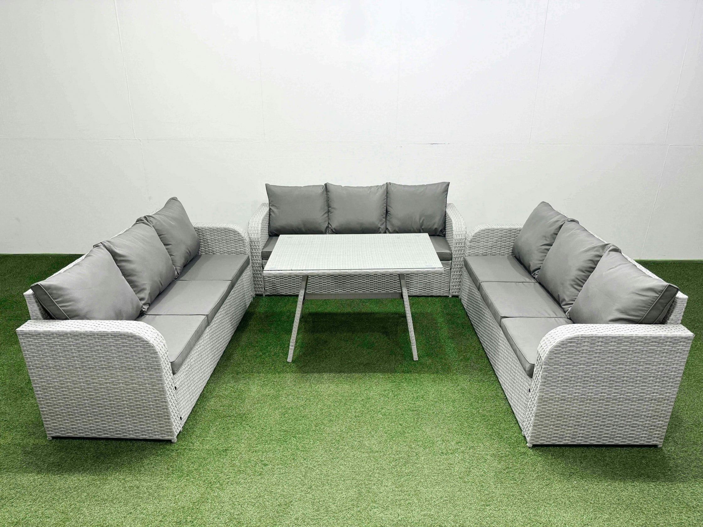 Rackhams Light/Grey 9 Seat Outdoor Pe Rattan Garden Furniture With Cushions 3 Seater Sofa