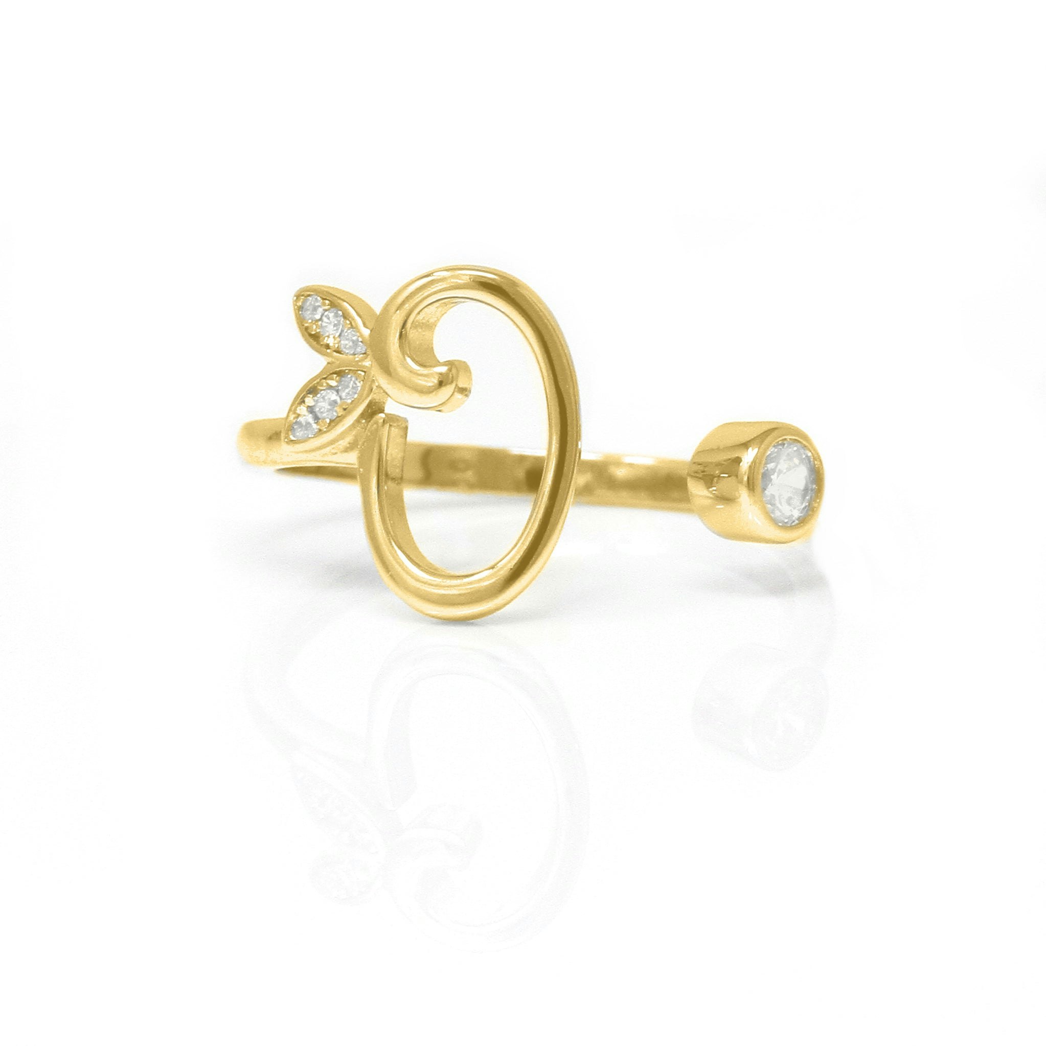 Say It With Yellow/Gold Adjustable Winged Initial Ring - Plated - O