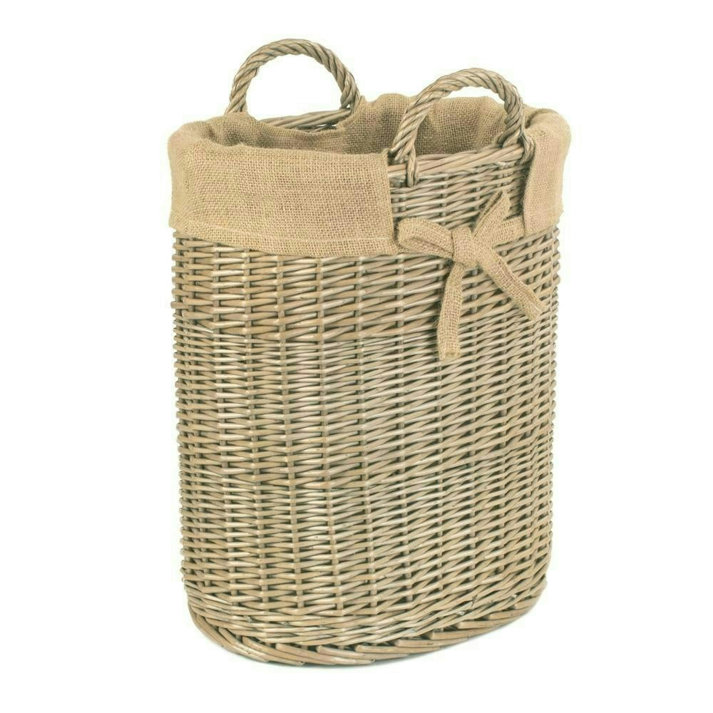 Red Hamper Red/Brown Hamper Small Oval Hessian Lined Wicker Log Basket