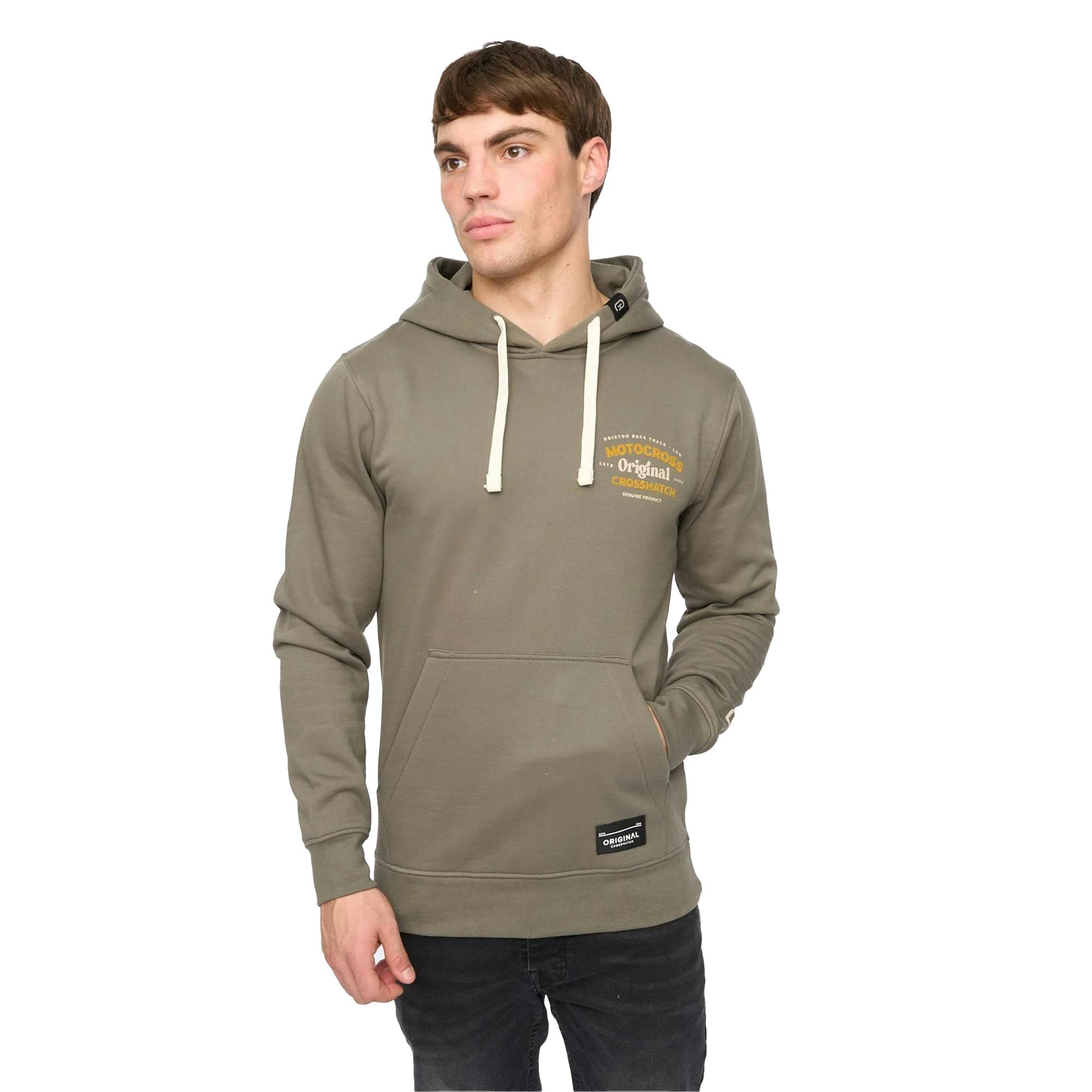 Crosshatch Men's Motocross Hoodie - Olive - Olive - S - 60% Cotton/40% Polyester