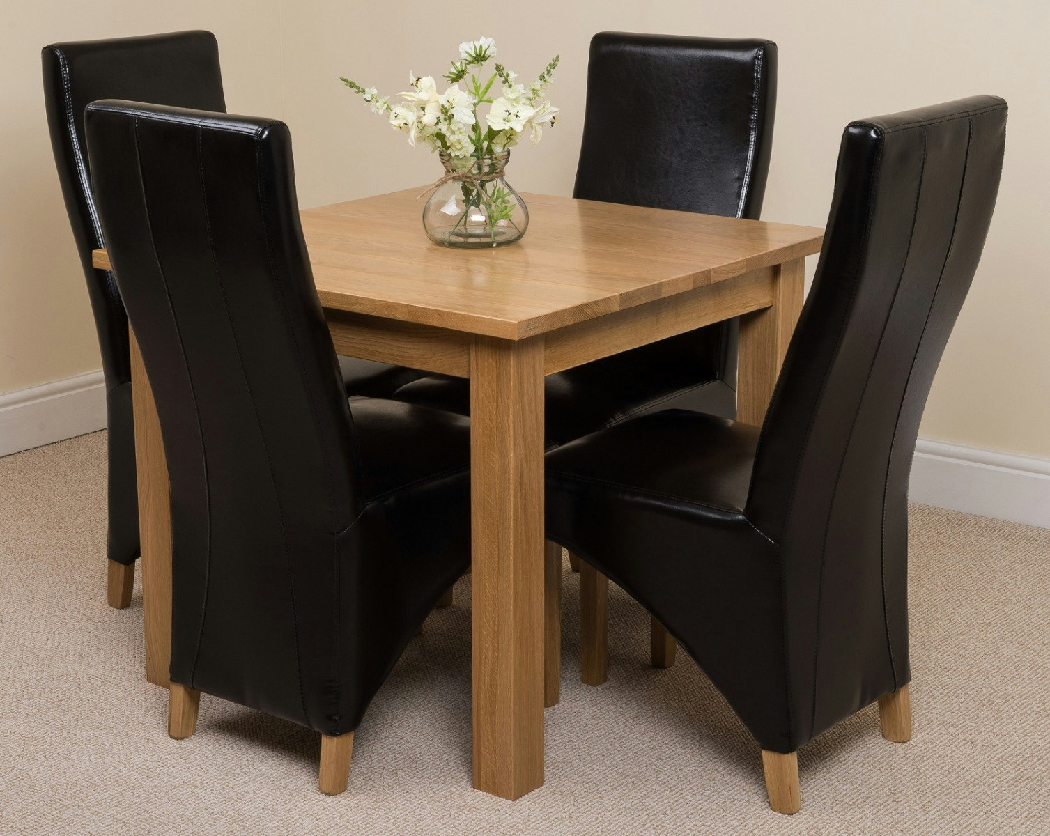 Thats Furniture Unisex Black Oslo Oak Dining Table & 4 Lola Leather Chairs In Size 90 X 90 Cm - Image 2