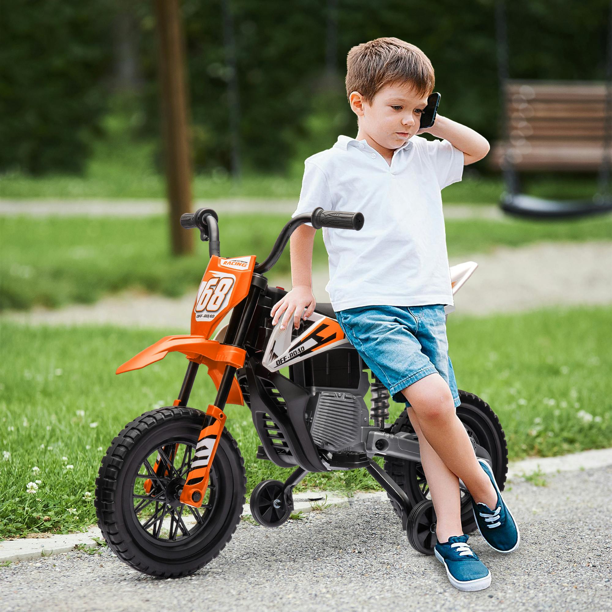 AIYAPLAY 12V Kids Orange Electric Motorbike W/ Twist Grip Throttle - Music - Orange | TJ Hughes - Image 4