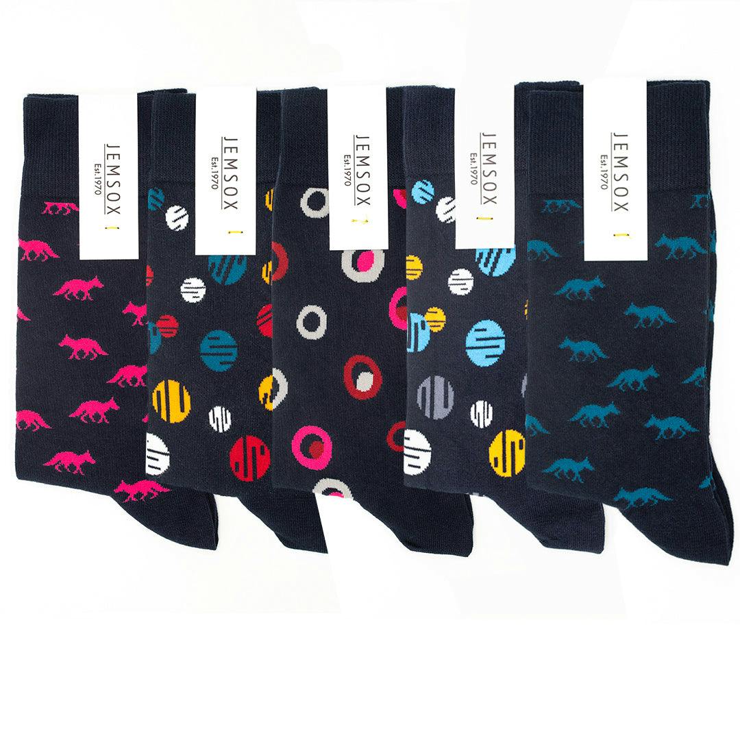 Jemsox Men's Black/Grey ’S 5-Pack Premium Socks Multipack - Crew Socks For Everyday, Dress & Athletic Use - Spot The Fox