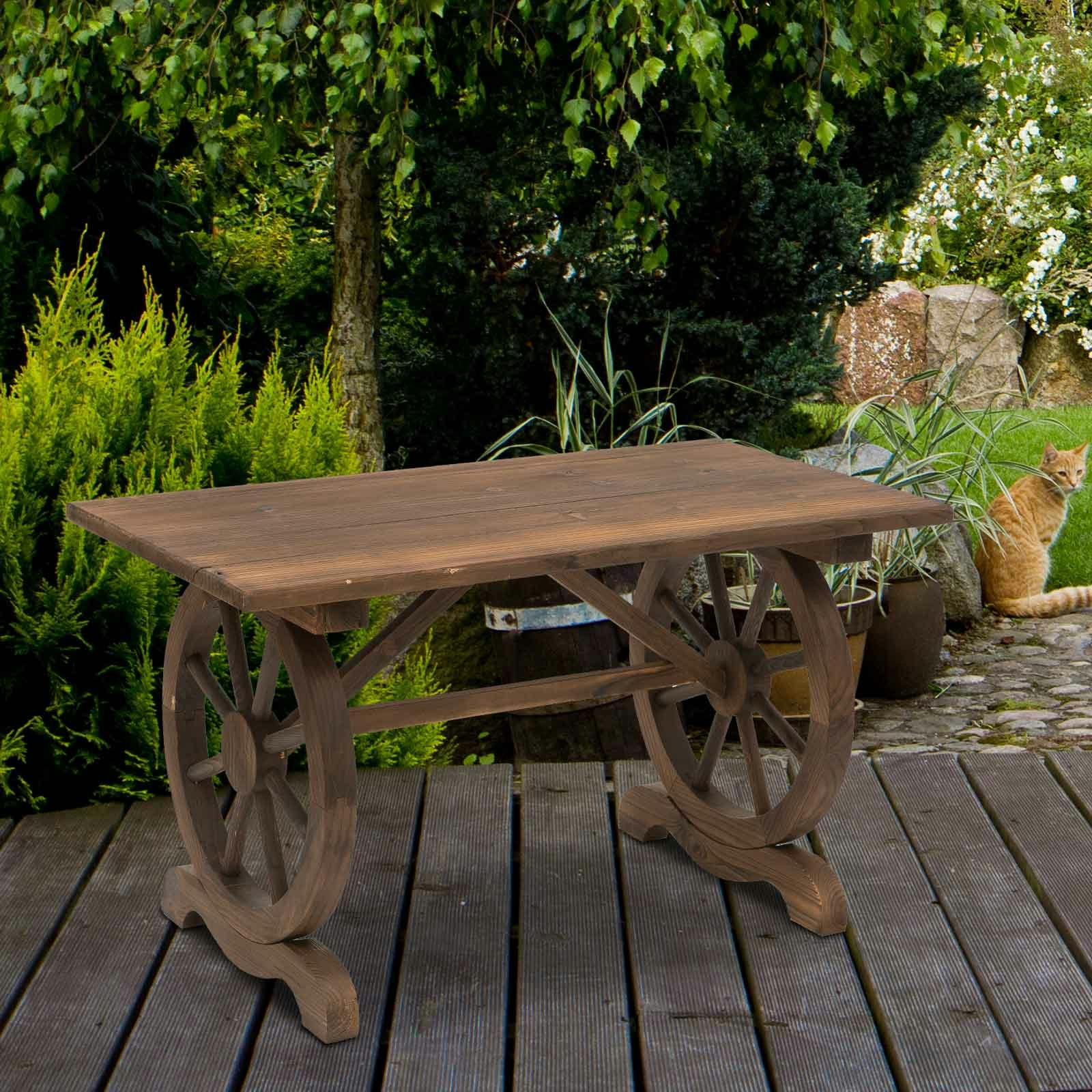 Outsunny Outsuny Outdoor Coffee Table Dining Table Patio Display Desk Natural Fir Wood - Carbonised Finish - Fir Wood