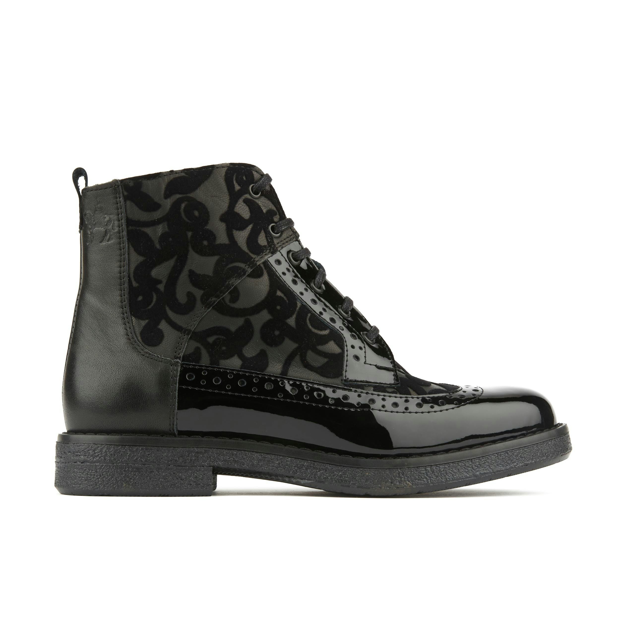 Embassy London Women's Black Hatter - Floral - Zip Up And Lace Up Ankle Boot With Brogue Styling - Uk 6.5 / Eu 39.5 / Us 8.5