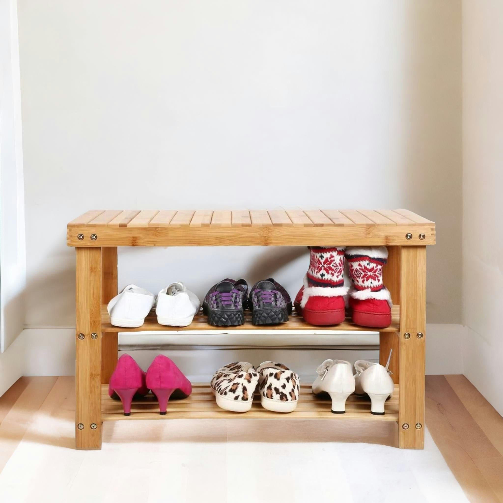 Rackhams Wooden 2 Tier Shoe Storage Bench