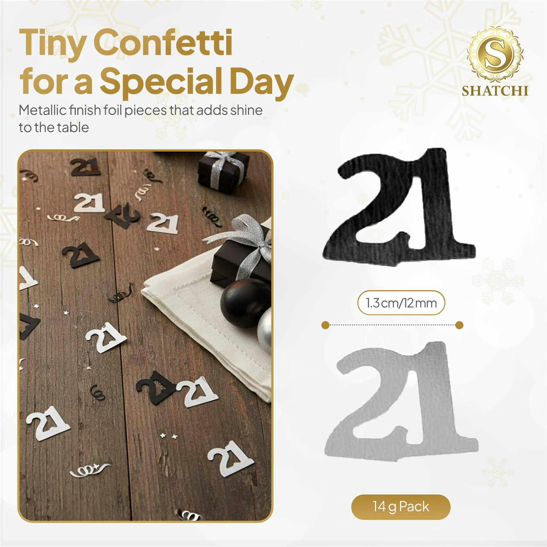 Shatchi Black/Silver 21St Birthday And Confetti Decoration Set, Foil Metallic Table Scatter In 1, 2 Or 4 Pack Options - 1 Pack - Hanging Decoration Set