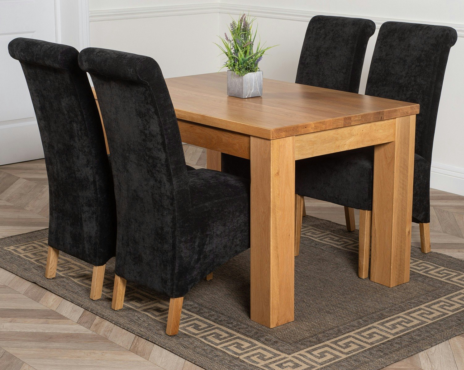 That's Furniture Black Dakota Small Oak Dining Table With Montana Fabric Chairs - 4 Chairs