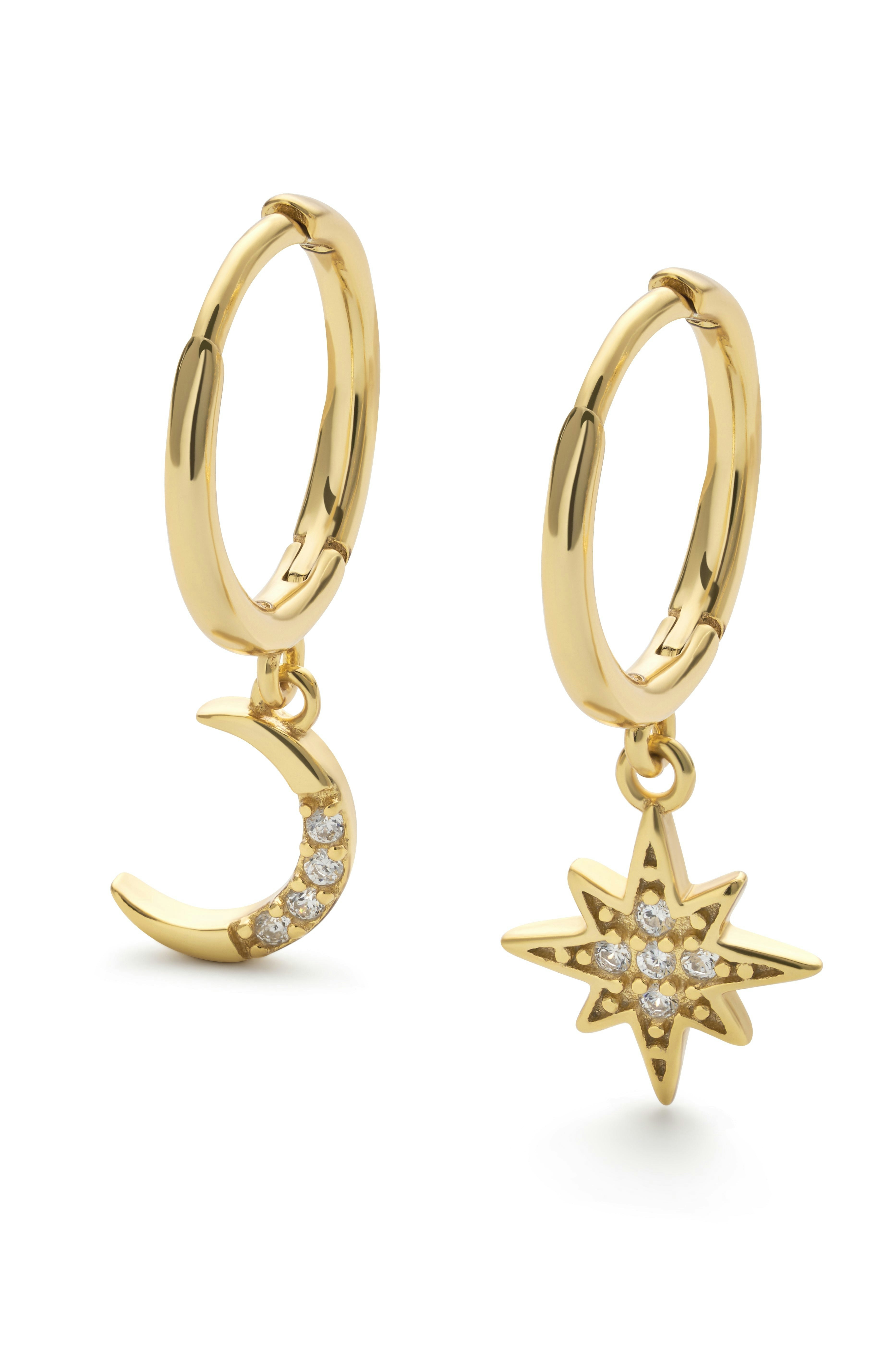Elk & Bloom Gold Plated Star And Crescent Moon Earrings - No Thank You